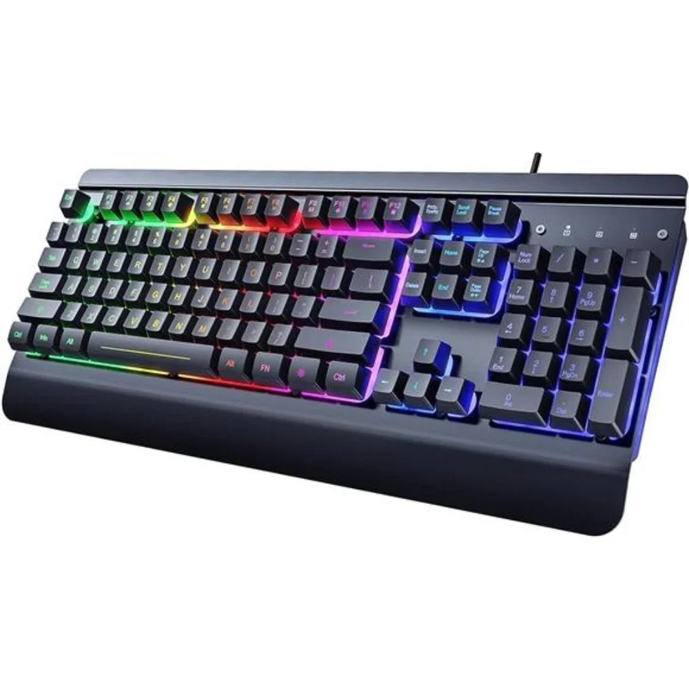 Gaming Keyboard, 104 Keys All-Metal Panel, Rainbow LED Backlit Quiet Keyboard